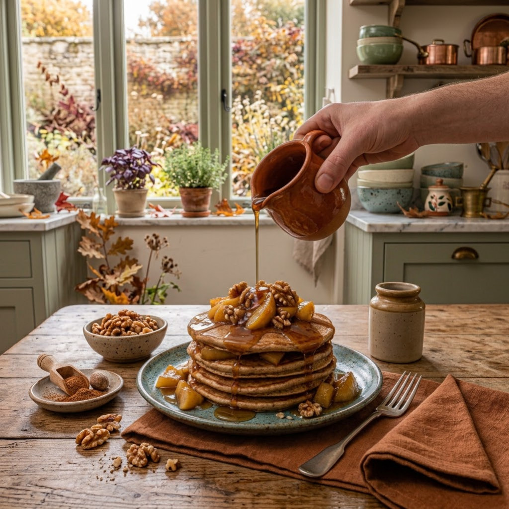 Recette Pancakes d'Automne aux Pommes Caramélisées, Noix & Sirop d'Érable