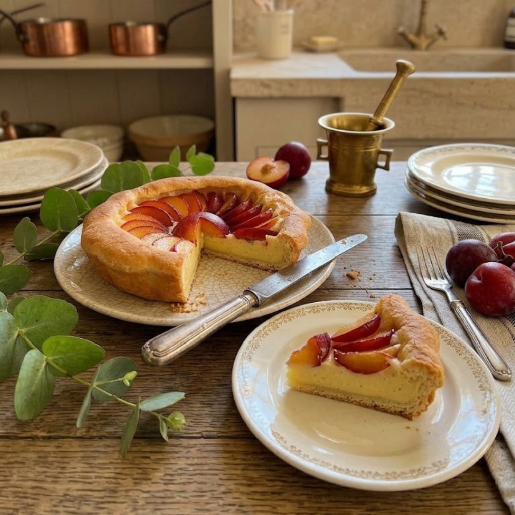 Recette Tarte Briochée aux Prunes & Crème Pâtissière Onctueuse