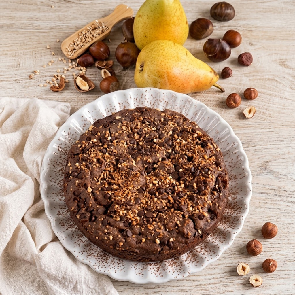 Recette Moelleux d'Automne Poire, Chocolat & Okara Sans Gluten