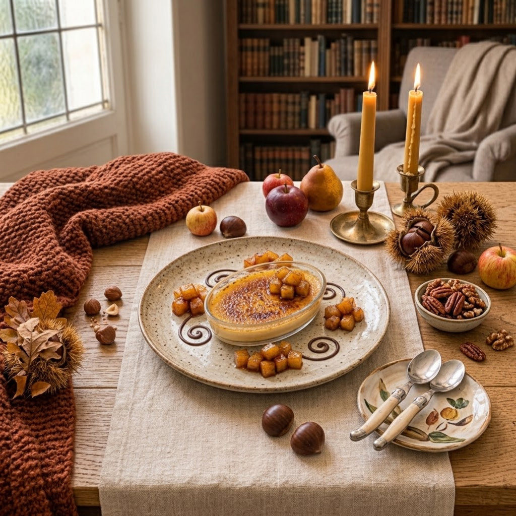 Recette Crème Brûlée d'Automne aux Pommes Caramélisées & Épices Douces