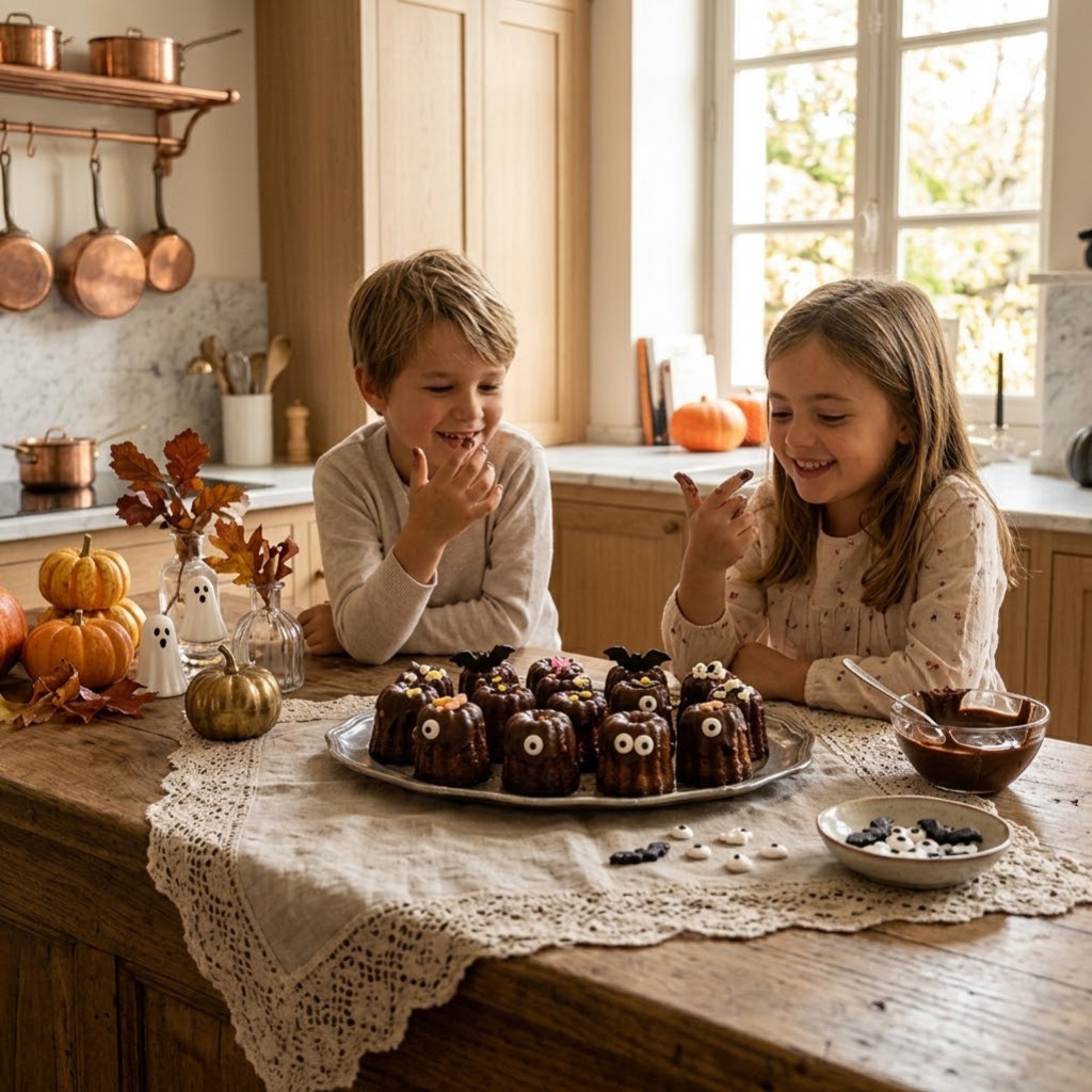 Recette Petits Canelés Monstres d'Halloween au Chocolat Fondu