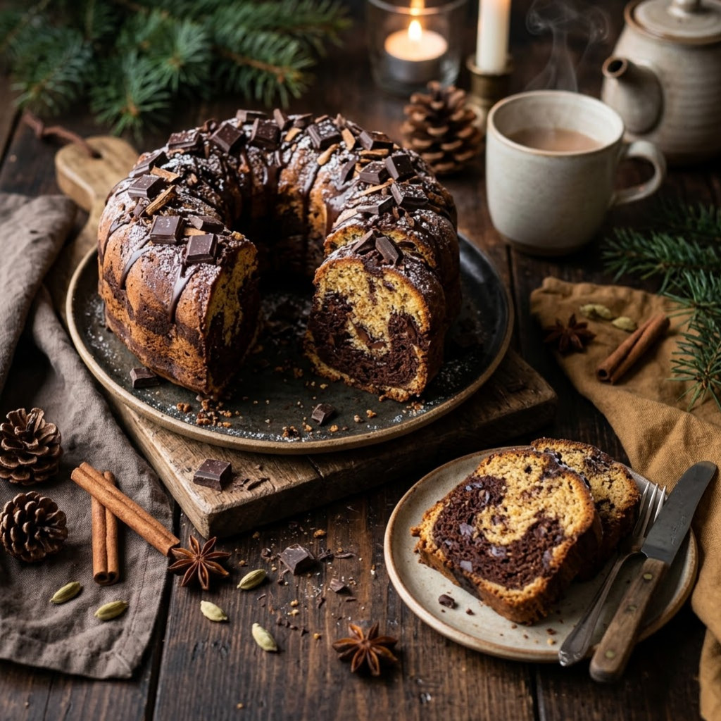 Recette Gâteau Marbré d’Hiver aux Épices & Éclats de Chunks Chocolat