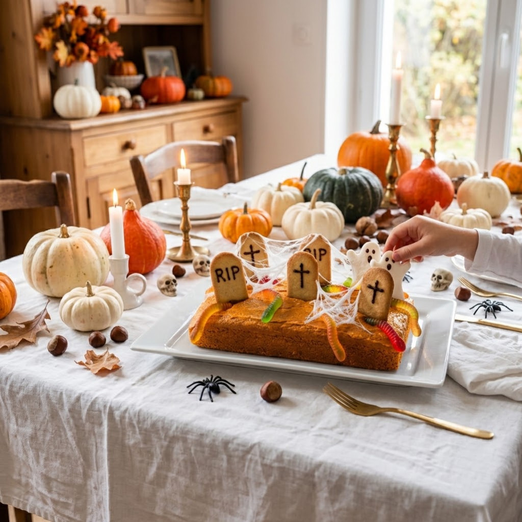 Recette Gâteau Halloween Fondant Caramel prêt en 15 min (Le Cimetière)