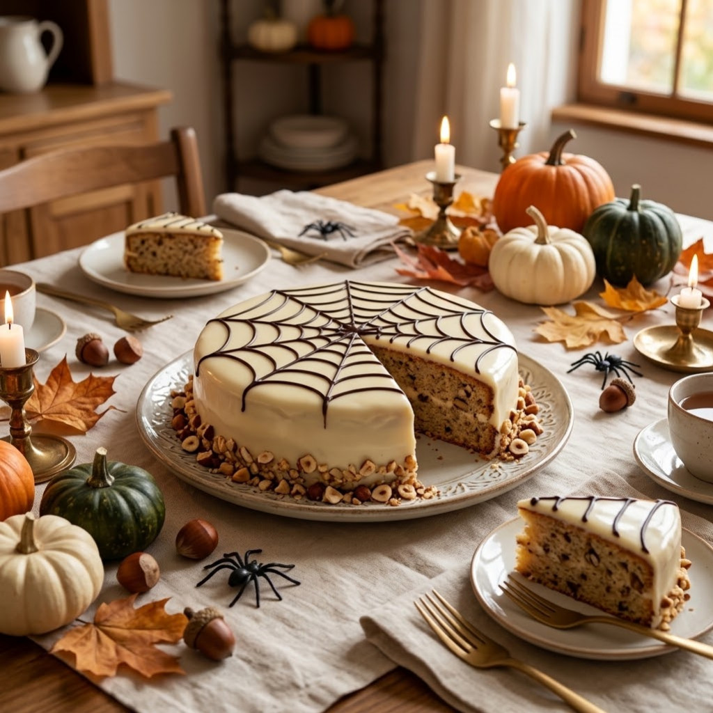 Recette Gâteau Halloween Moelleux Noisette : La Toile d'Araignée Express et Inra