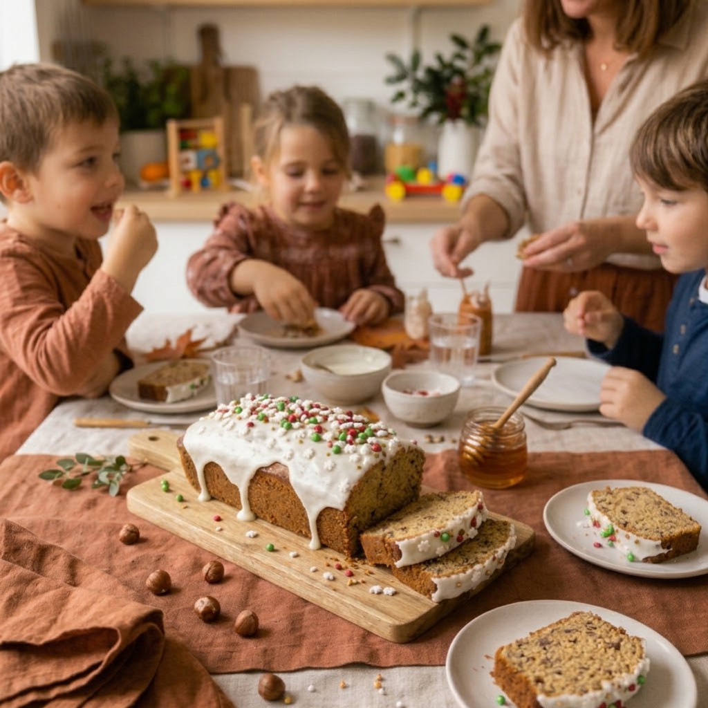 Recette Cake Réconfortant à la Noisette & Décors Sucrés Mix 3D de Noël