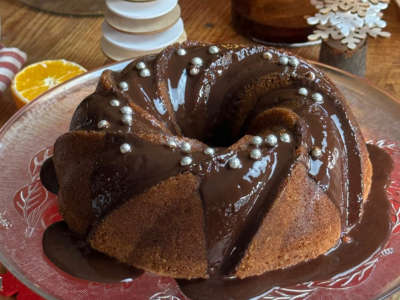 Recette Gâteau noisettes Noël coulis chocolat 