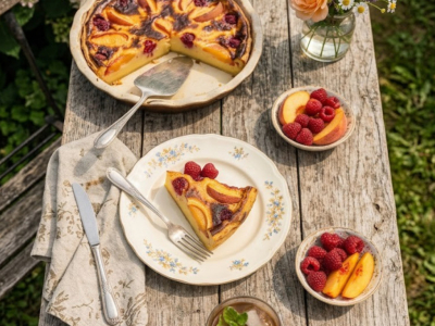 Recette Flan Pâtissier Fondant Pêches & Framboises d'Été 