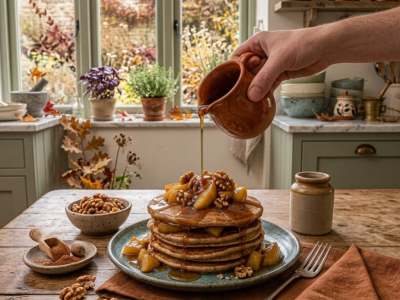 Recette Pancakes d'Automne aux Pommes Caramélisées, Noix & Sirop d'Érable