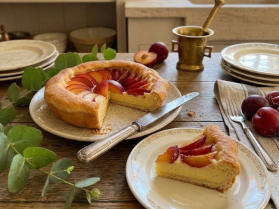 Recette Tarte Briochée aux Prunes & Crème Pâtissière Onctueuse