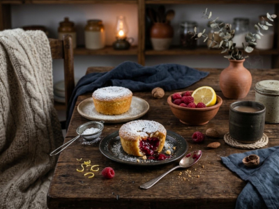 Recette Moelleux Citron au Cœur Confit de Framboises & Voile de Sucre Glace