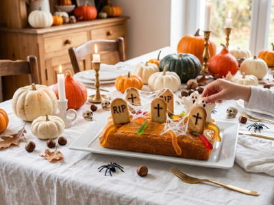 Recette Gâteau Halloween Fondant Caramel prêt en 15 min (Le Cimetière)