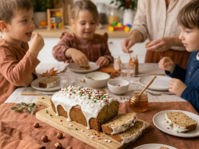Recette Cake Réconfortant à la Noisette & Décors Sucrés Mix 3D de Noël
