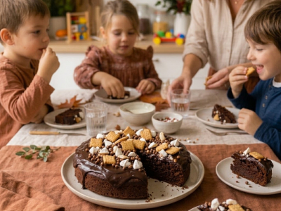 Recette du Gâteau Fondant au Chocolat & Décors Mini Biscuits Petits Beurre